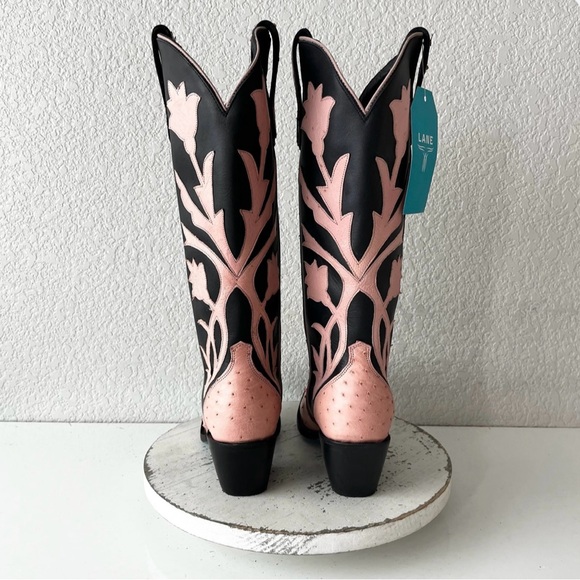 Lane Jolene Ostrich Boots pink and black 7 - Picture 5 of 12